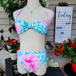LEILANI JONES ♡ Gorgeous Vintage 3pc Blue Pink 'n White Floral Bikini 10